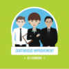 three smartly dressed animated characters stood in a line with the words continuous improvement and A3 thinking in white writing below on a green background